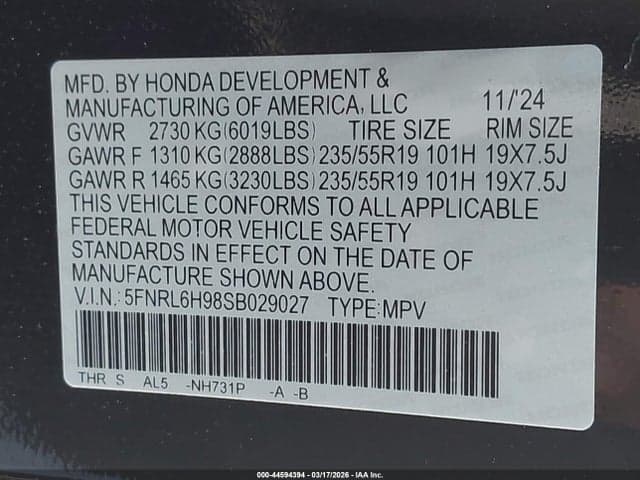 2025 HONDA ODYSSEY ELITE 9