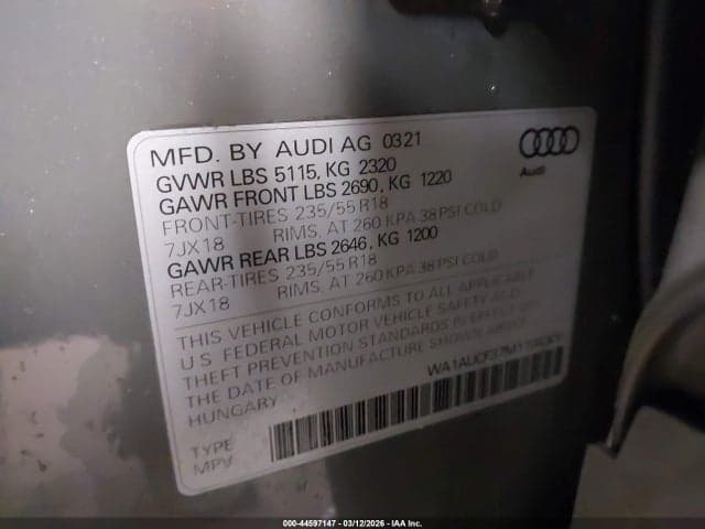 2021 AUDI Q3 PREMIUM 40 TFSI QUATTRO TIPTRONIC 9