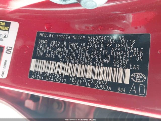 2017 TOYOTA COROLLA LE 9