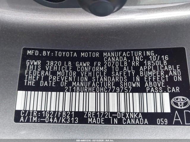 2017 TOYOTA COROLLA LE 9