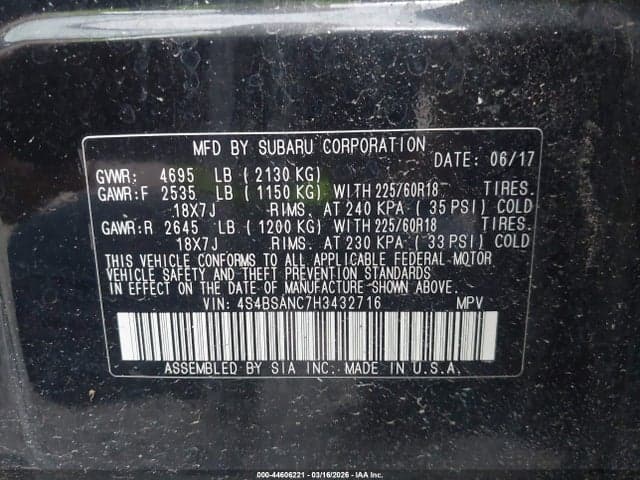 2017 SUBARU OUTBACK 2.5I LIMITED 9