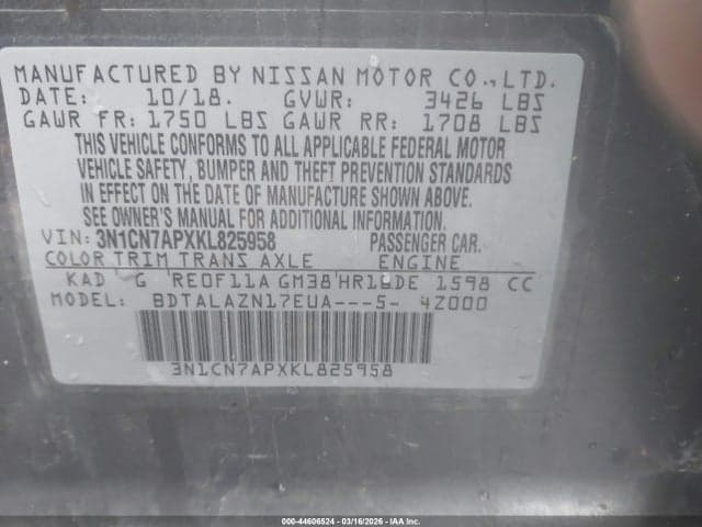 2019 NISSAN VERSA 1.6 S+ 9
