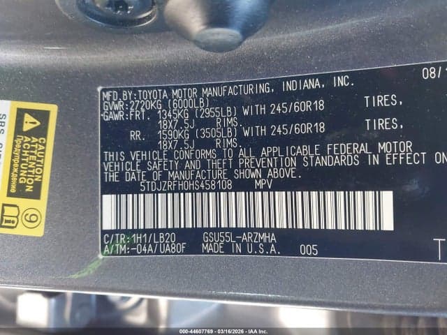 2017 TOYOTA HIGHLANDER XLE 9