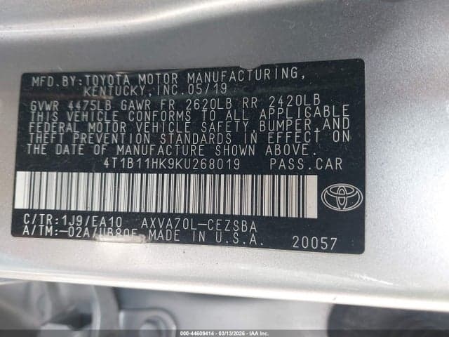 2019 TOYOTA CAMRY SE 9