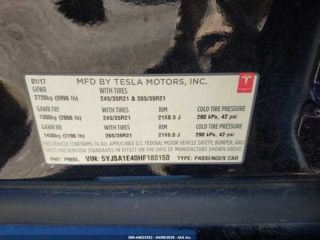 2017 TESLA MODEL S 100D/60D/75D/90D/P100D 9