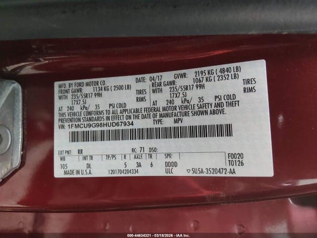 2017 FORD ESCAPE SE 9