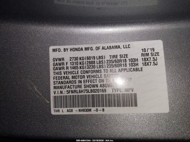 2020 HONDA ODYSSEY EX-L/EX-L W/NAVI RES 9