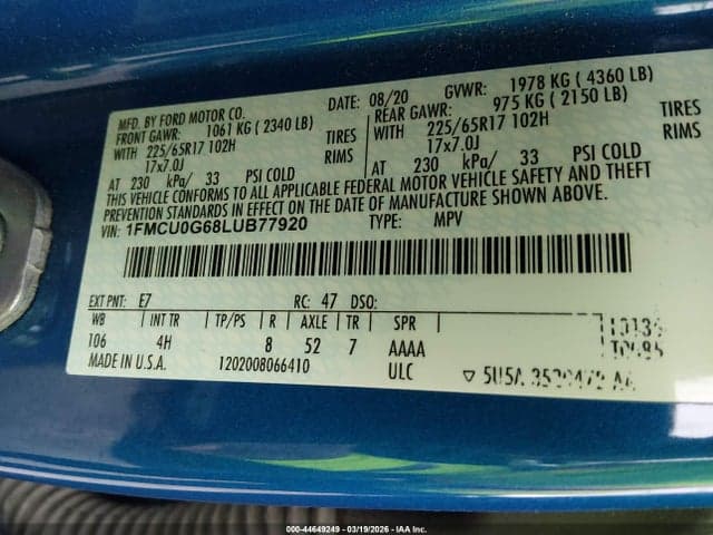 2020 FORD ESCAPE SE 9