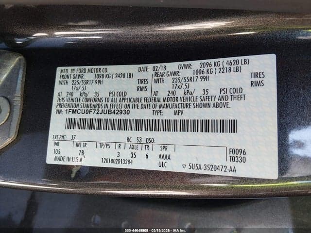 2018 FORD ESCAPE S 9