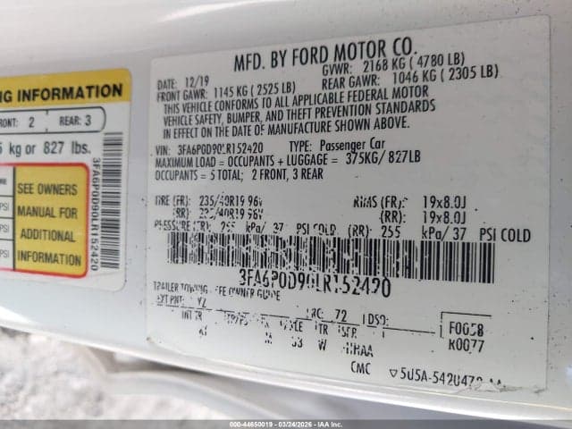 2020 FORD FUSION TITANIUM 9