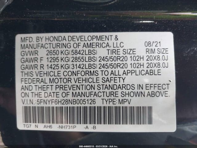 2022 HONDA PILOT AWD SPECIAL EDITION 9