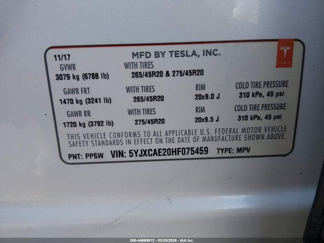 2017 TESLA MODEL X 100D/75D/90D 9