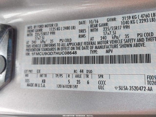 2017 FORD ESCAPE SE 9