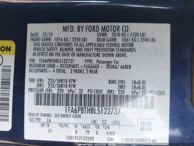 2020 FORD MUSTANG ECOBOOST FASTBACK 9