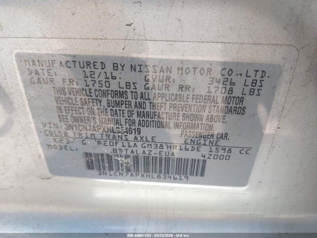 2017 NISSAN VERSA 1.6 S+ 9