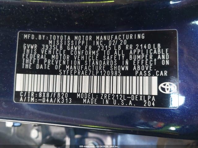 2020 TOYOTA COROLLA LE 9