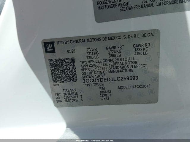 2020 CHEVROLET SILVERADO 1500 4WD SHORT BED LT 9