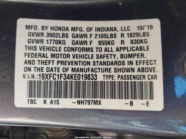 2019 HONDA CIVIC EX 9