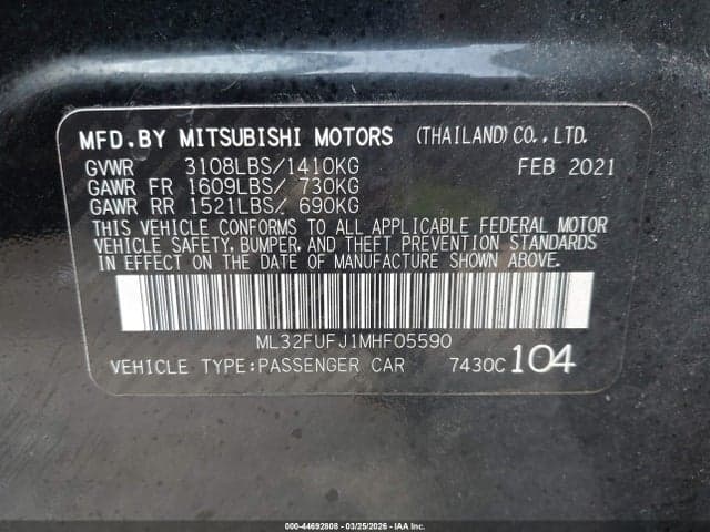 2021 MITSUBISHI MIRAGE G4 CARBONITE EDITION/ES/LE 9