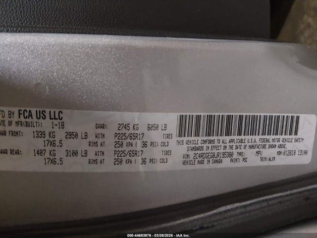 2018 DODGE GRAND CARAVAN GT 9