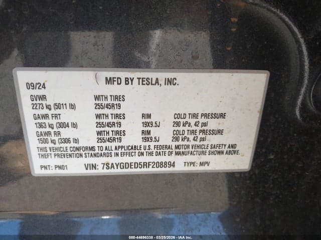 2024 TESLA MODEL Y LONG RANGE SINGLE MOTOR REAR-WHEEL DRIVE/RWD 9