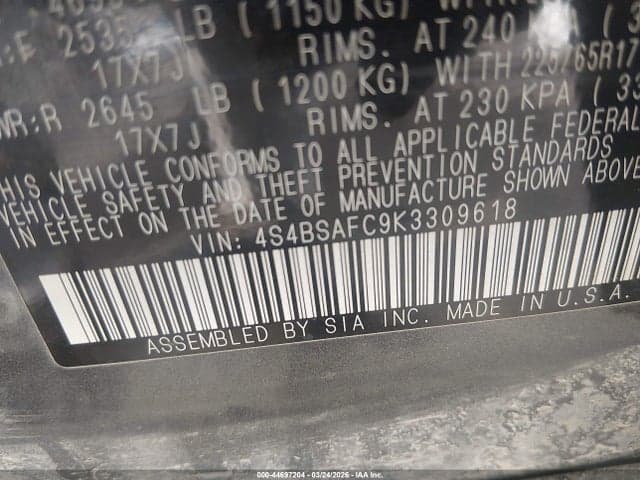 2019 SUBARU OUTBACK 2.5I PREMIUM 9