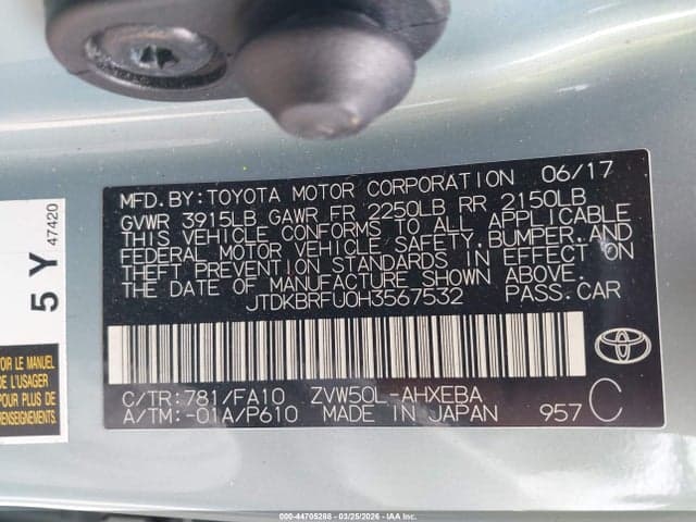 2017 TOYOTA PRIUS TWO 9