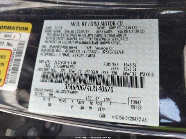 2020 FORD FUSION S 9