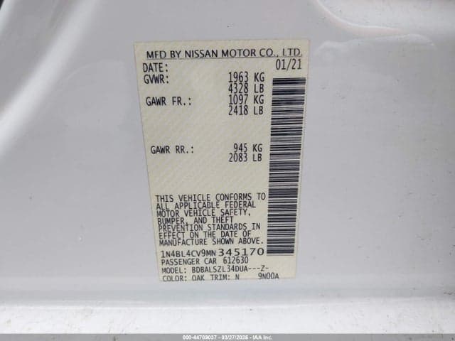 2021 NISSAN ALTIMA SR FWD 9