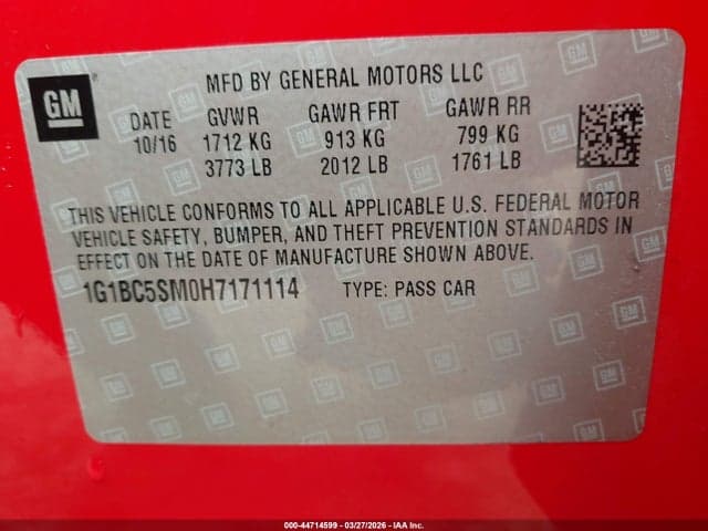 2017 CHEVROLET CRUZE LS AUTO 9