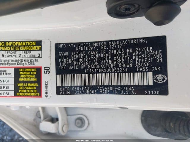 2018 TOYOTA CAMRY L 9