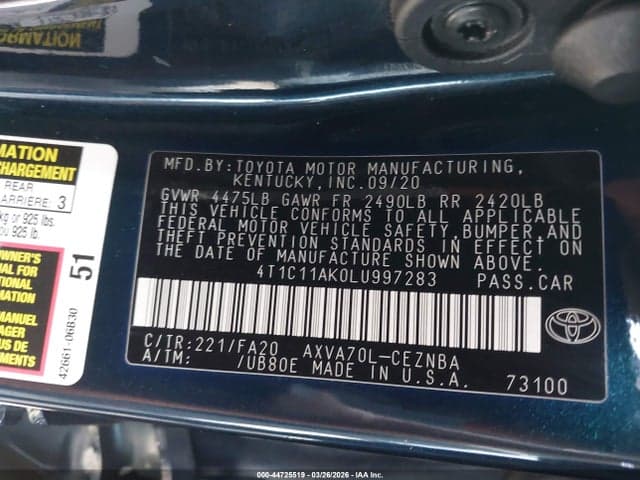 2020 TOYOTA CAMRY LE 9
