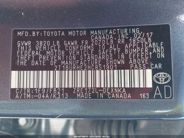 2017 TOYOTA COROLLA LE 9