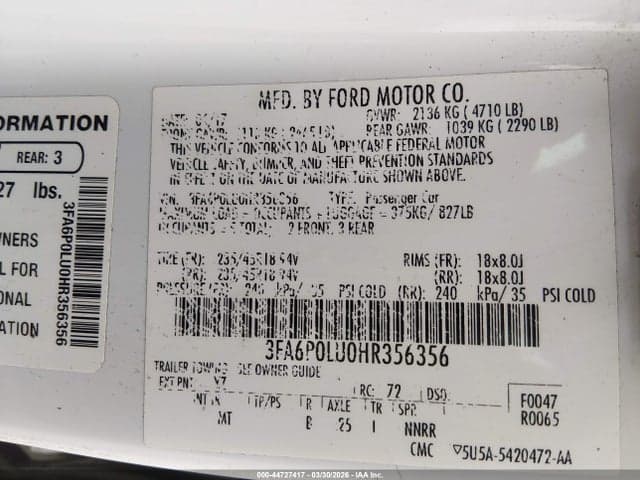 2017 FORD FUSION HYBRID SE 9