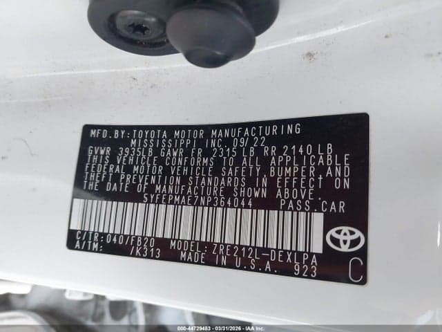 2022 TOYOTA COROLLA LE 9