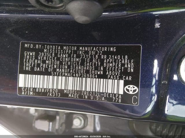 2022 TOYOTA COROLLA LE 9