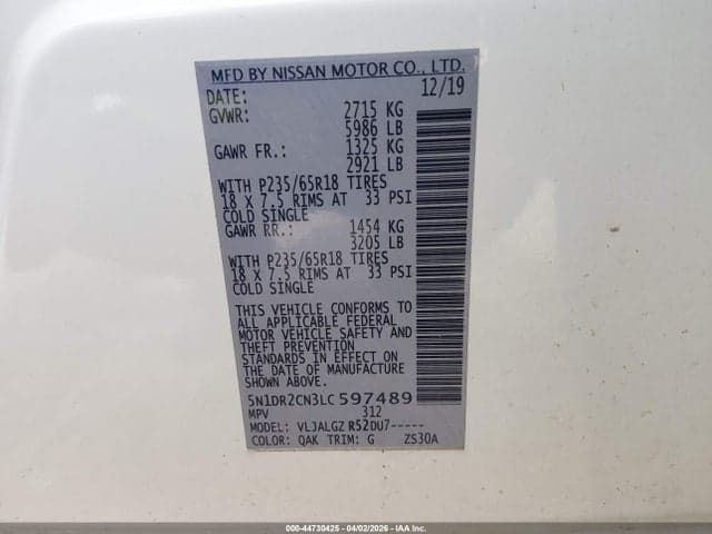 2020 NISSAN PATHFINDER SL 2WD 9