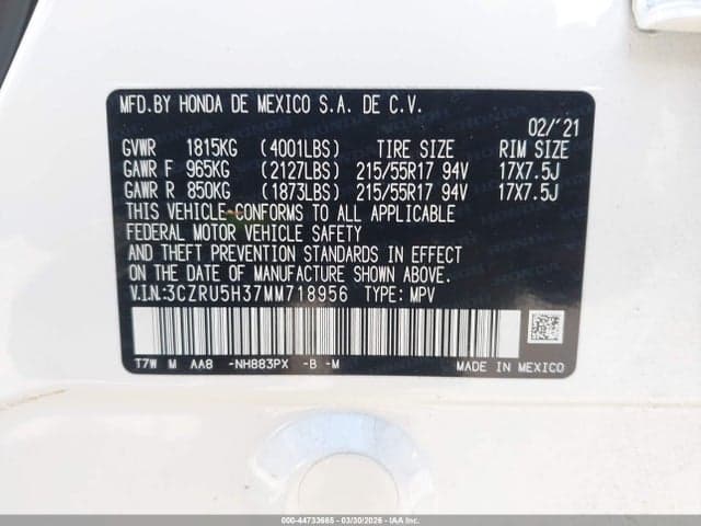 2021 HONDA HR-V 2WD LX 9