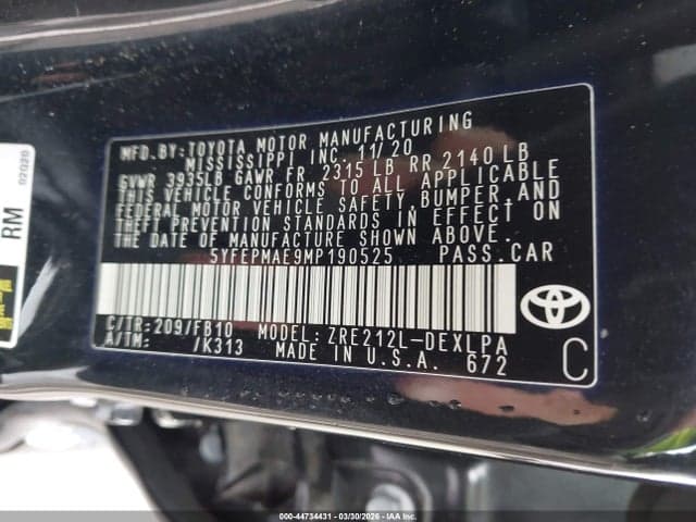 2021 TOYOTA COROLLA LE 9