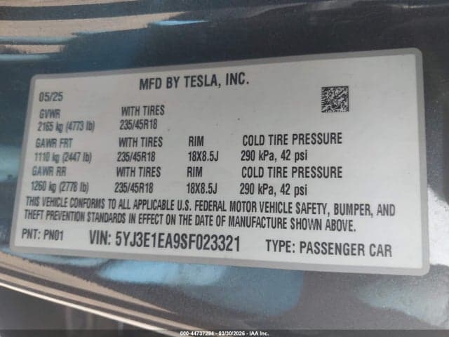 2025 TESLA MODEL 3 LONG RANGE REAR-WHEEL DRIVE/STANDARD REAR-WHEEL DRIVE 9
