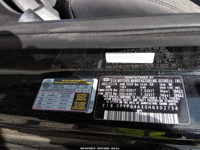 2017 KIA SORENTO 2.4L L 9
