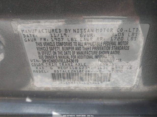 2020 NISSAN VERSA S XTRONIC CVT 9