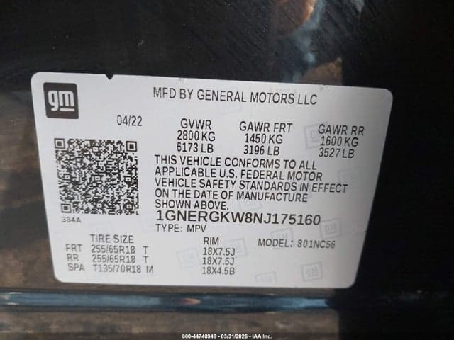 2022 CHEVROLET TRAVERSE FWD LT CLOTH 9