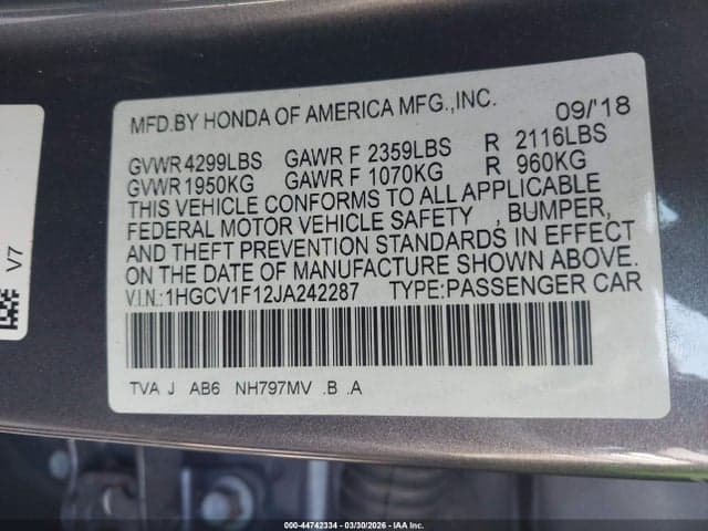2018 HONDA ACCORD LX 9