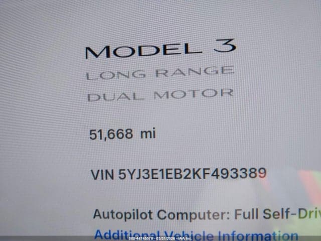 2019 TESLA MODEL 3 LONG RANGE/PERFORMANCE 7