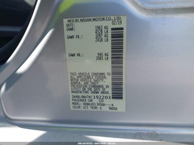 2019 NISSAN ALTIMA 2.5 S 9