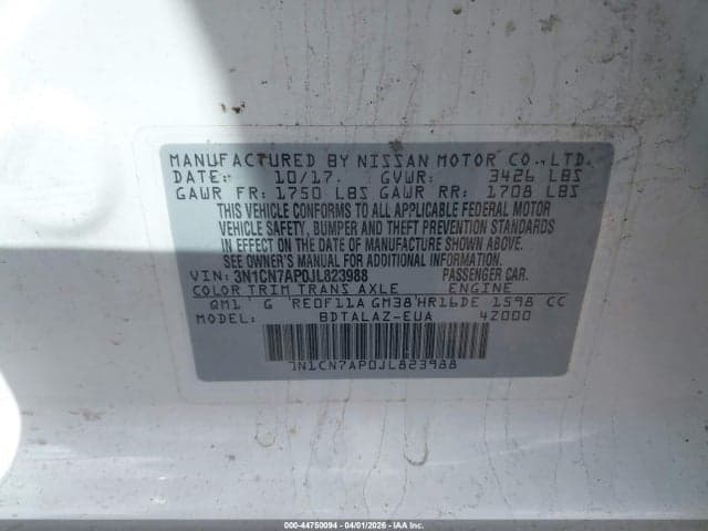 2018 NISSAN VERSA 1.6 S+ 9