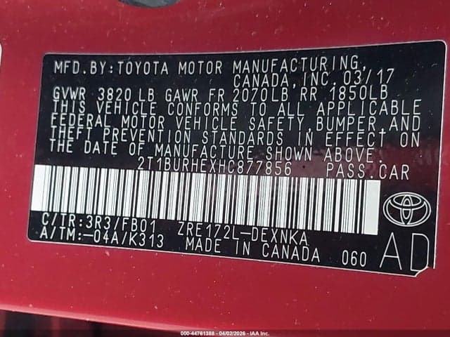 2017 TOYOTA COROLLA LE 9