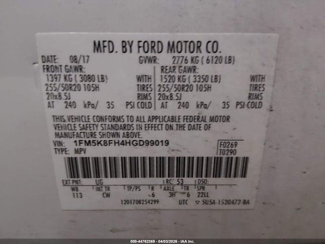 2017 FORD EXPLORER LIMITED 9