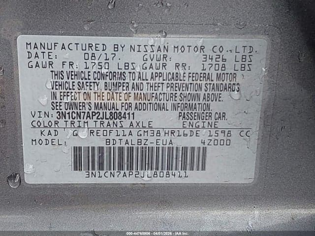 2018 NISSAN VERSA 1.6 SV 9